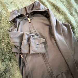 Columbia Full Zip Longline Fleece Jacket Womens Small Gray Funnel Neck AL 6077